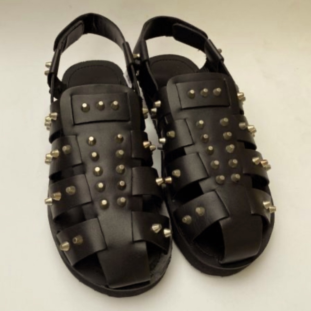 Studded Black Leather Gladiator Sandals